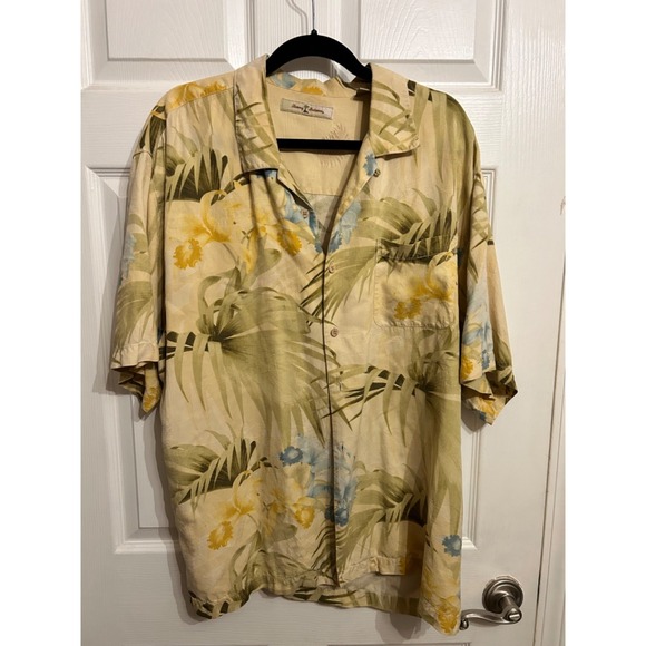Tommy Bahama Other - Tommy Bahama Men's XL Silk Tropical Hawaiian Yellow Green Floral Button Up Shirt